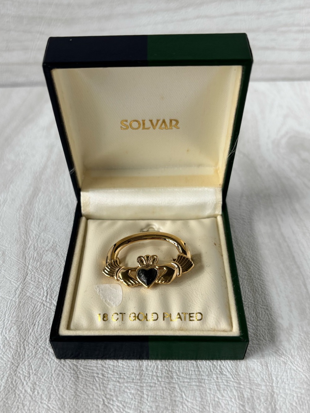 18K Gold Plated Claddagh Brooch with Black Heart